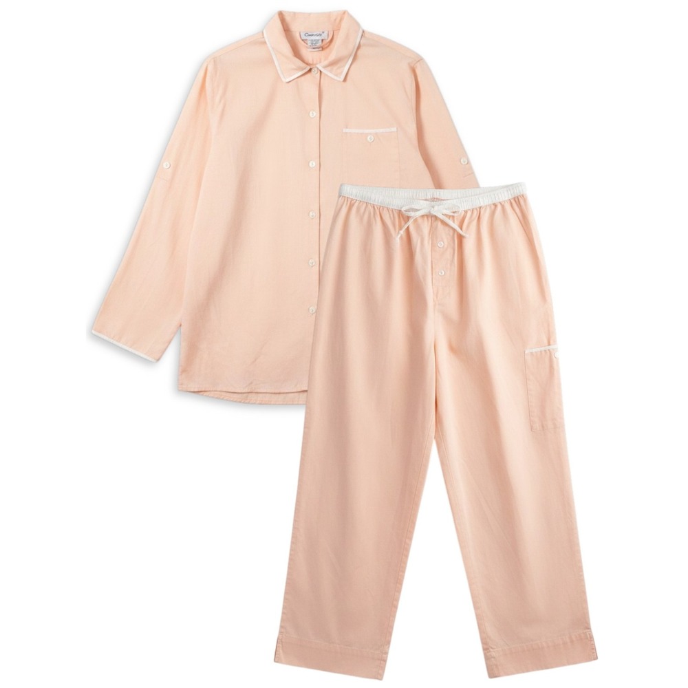 Coton D'Or Pajama Set Women L Peach Cotton Button Up Pants Loungewear Sleepwear